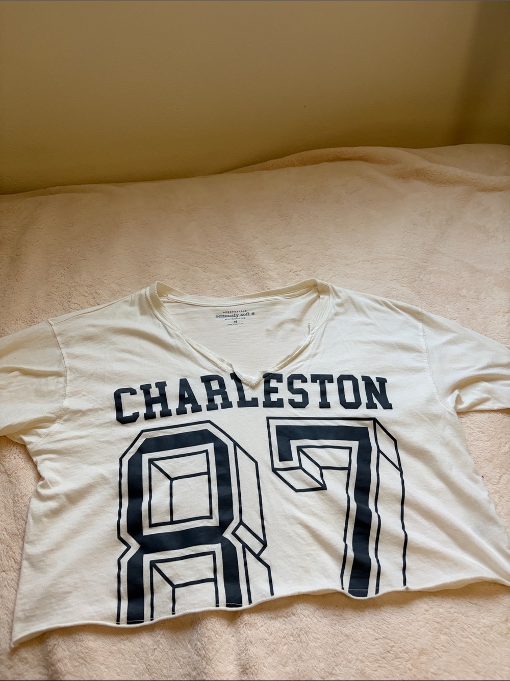 Aeropostale White Charleston 87 Graphic Crop Top